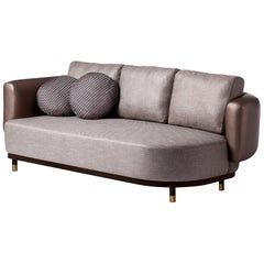 Sofa Settee with Weaved Texture, Bronze Leather and Brass Single Man