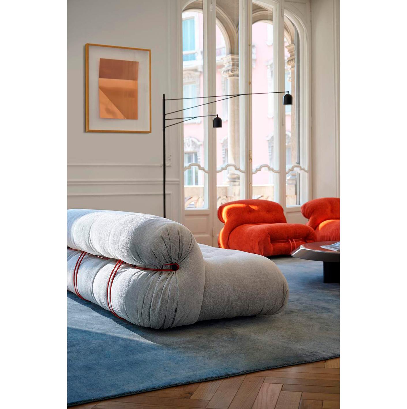 Three Seater sofa model Soriana designed by Tobia Scarpa in 1969.
Manufactured by Cassina in Italy.

A design armchair with soft, generous contours, designed to bring home casual, sophisticated comfort that opens the door to new, freer lifestyles.