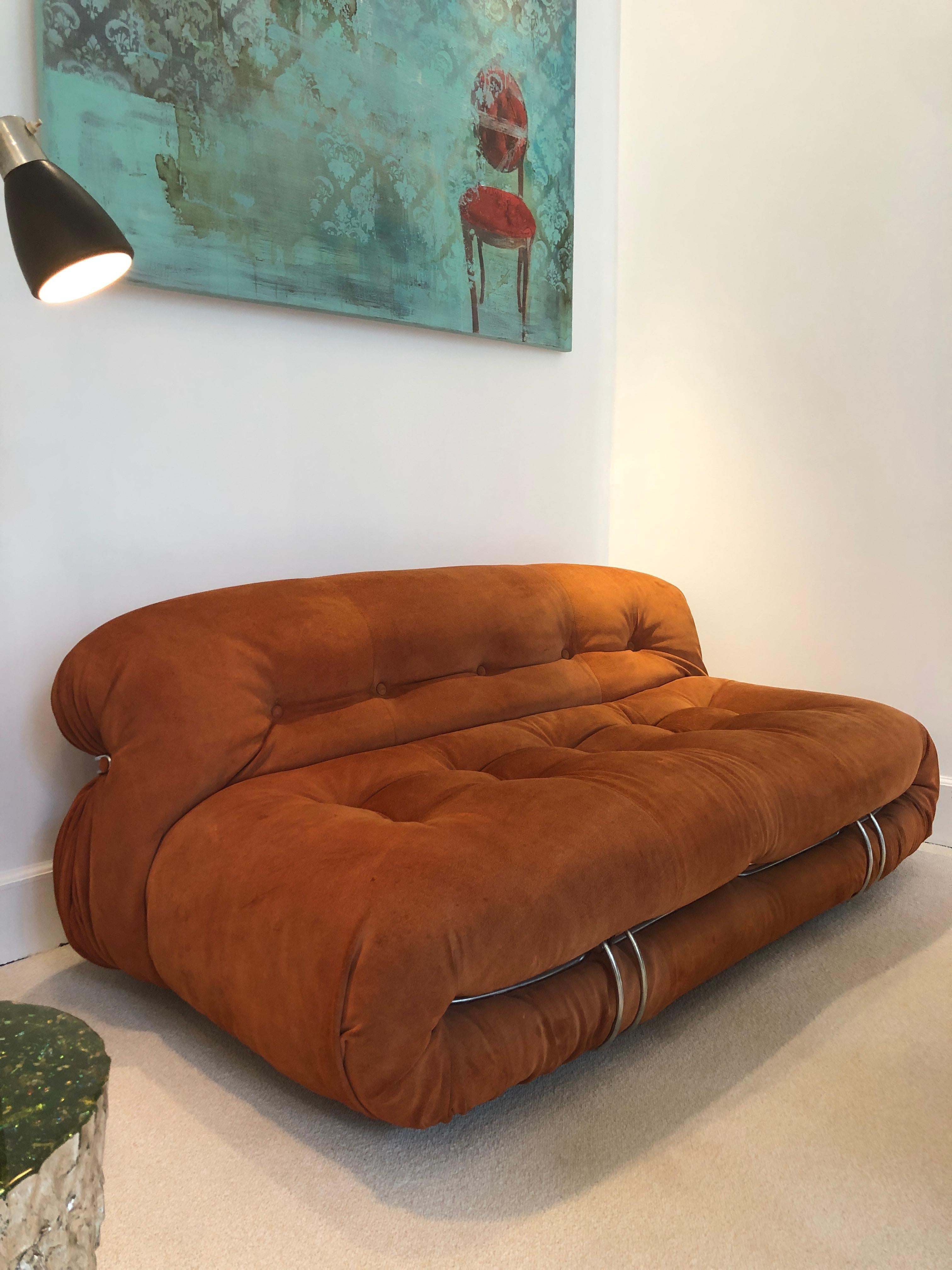 Sofa Soriana from Afra & Tobia Scarpa Edited by Cassina, 1970s Burnt Orange In Good Condition In Paris, France