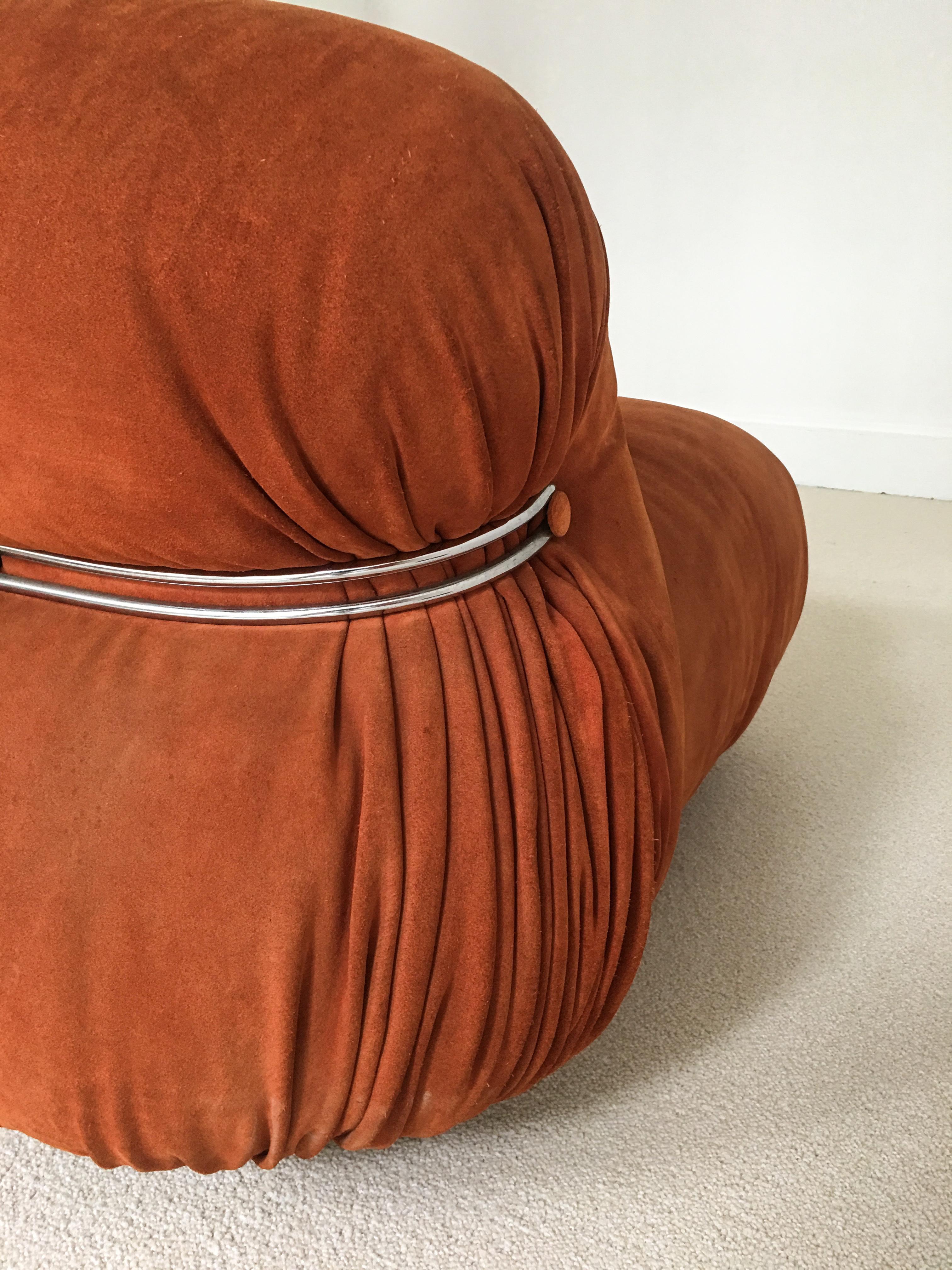 Leather Sofa Soriana from Afra & Tobia Scarpa Edited by Cassina, 1970s Burnt Orange