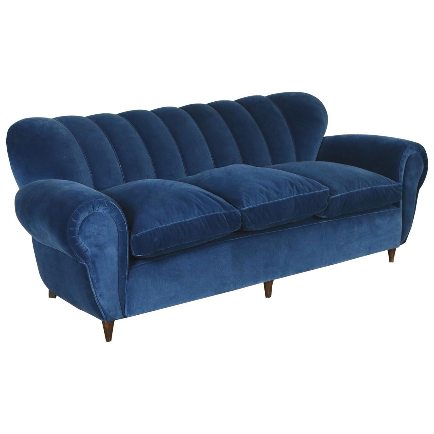 Sofa Spring Feathers Velvet, Italy, 1940s-1950s