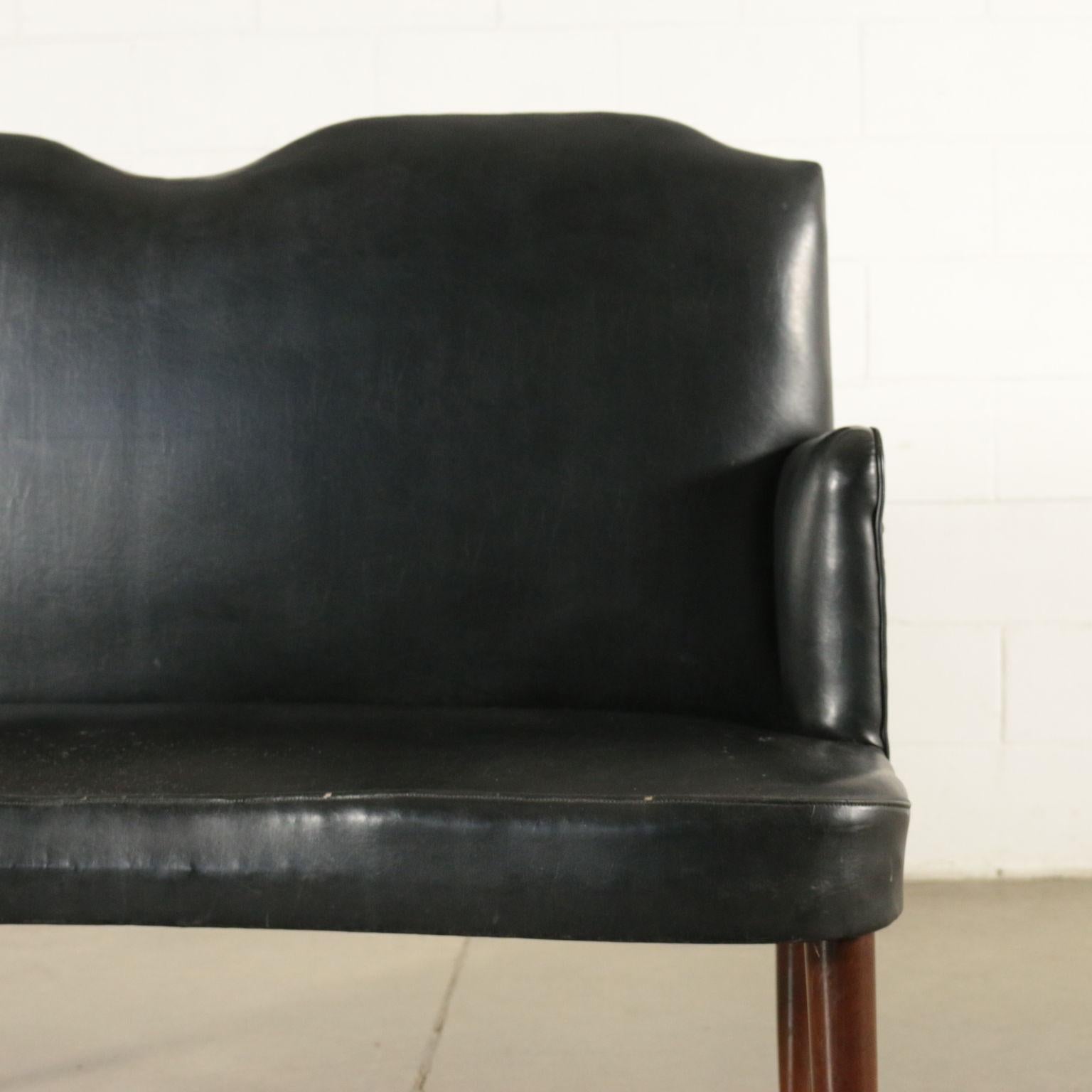 Other Sofa Spring Leather Stained Beech Wood, Italy, 1950s