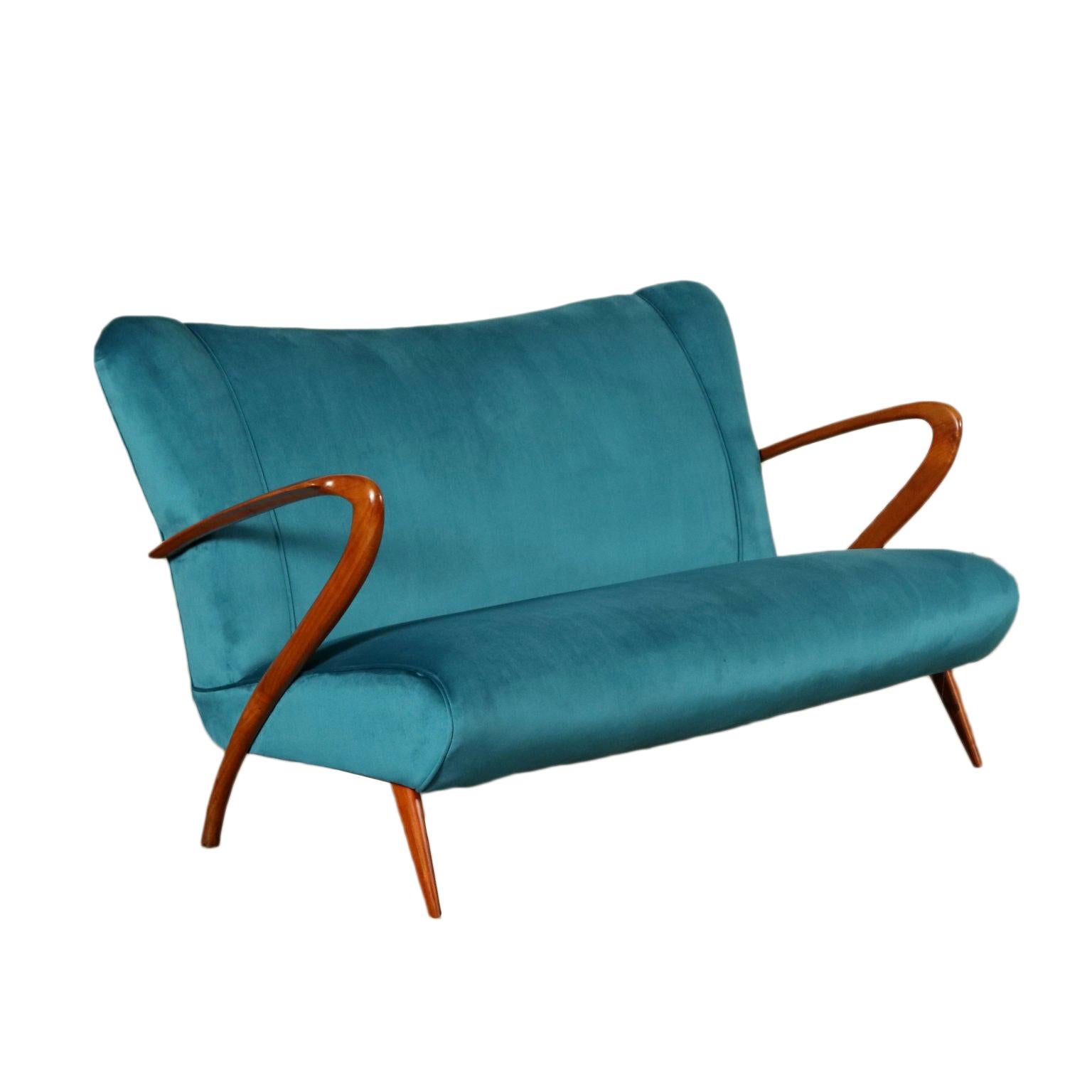 Sofa Stained Beech Velvet Upholstery Vintage, Italy, 1950s