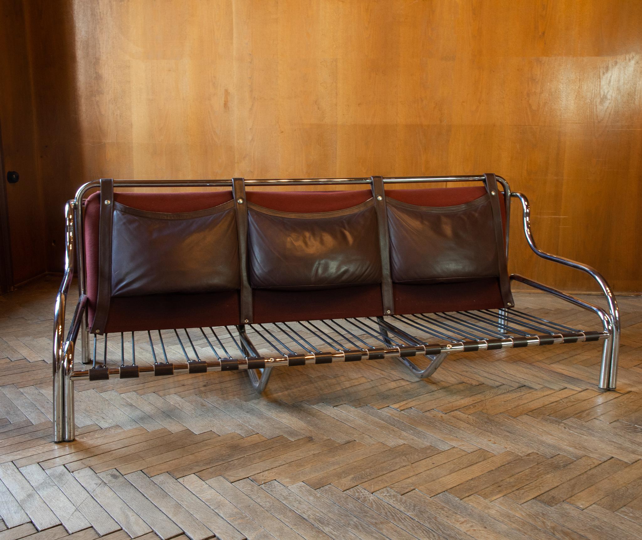 Sofa “Stringa”  Chrome Plated, Platined Leather by Gae Aulenti, Italy, 1962 6