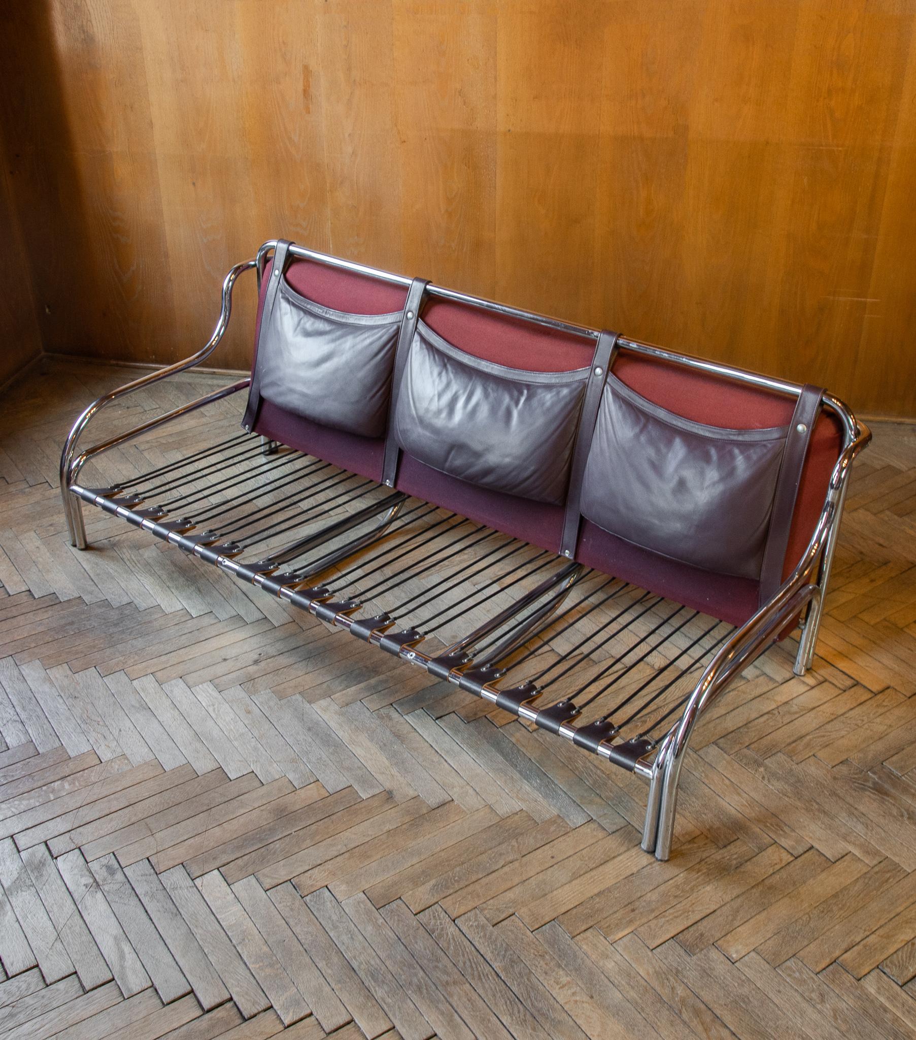 Sofa “Stringa”  Chrome Plated, Platined Leather by Gae Aulenti, Italy, 1962 8