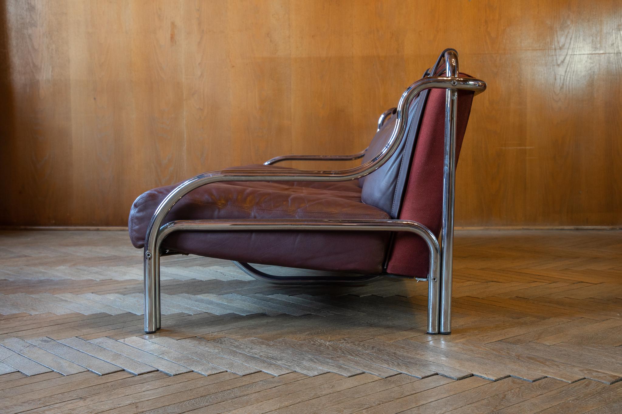 Sofa “Stringa”  Chrome Plated, Platined Leather by Gae Aulenti, Italy, 1962 1