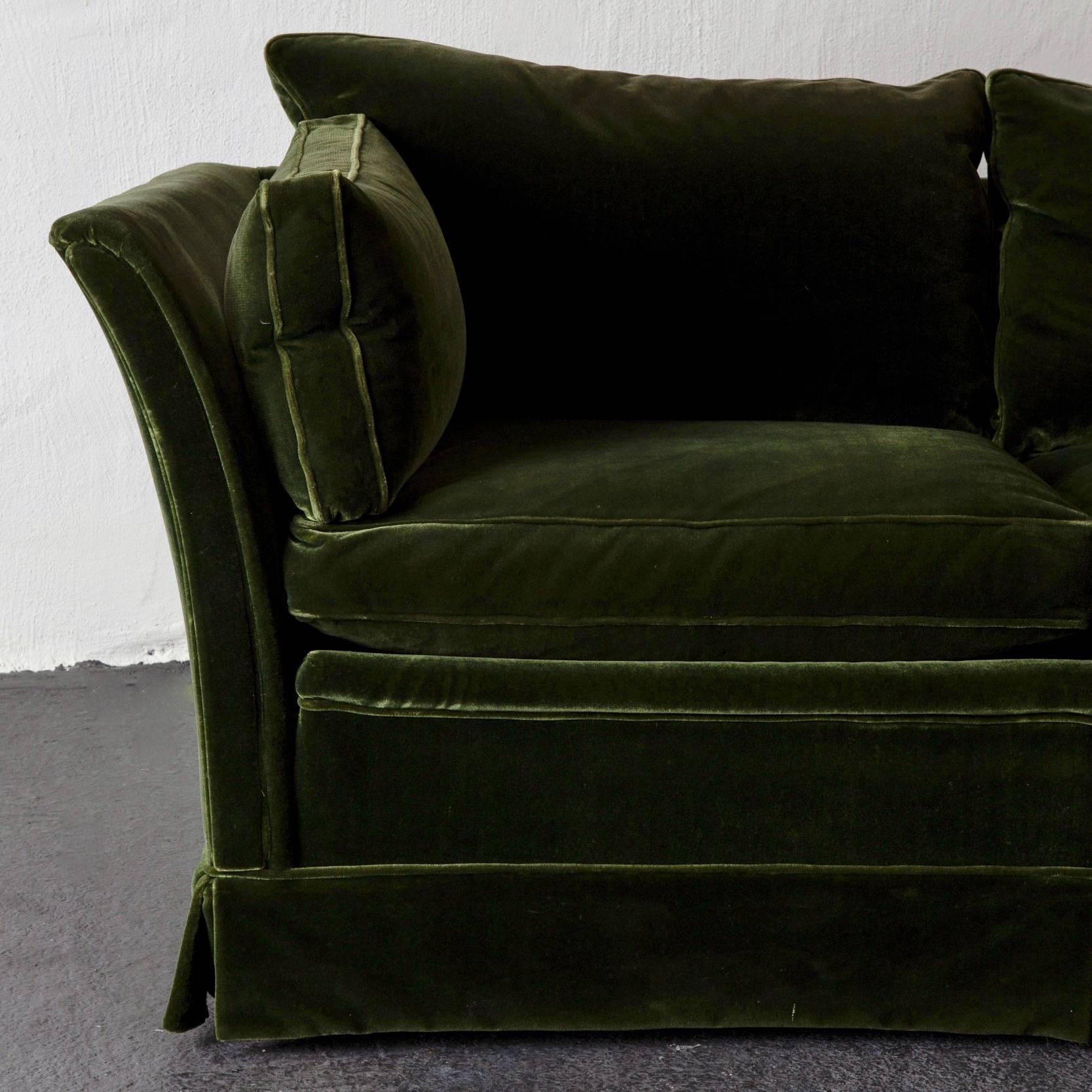 Sofa Swedish Mid-20th Century Green Velvet, Sweden 1