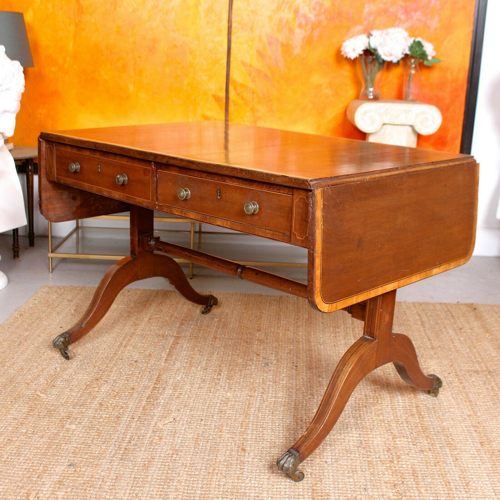Sofa Table 19th Century Writing Desk Mahogany Drop Leaf Table For Sale 4