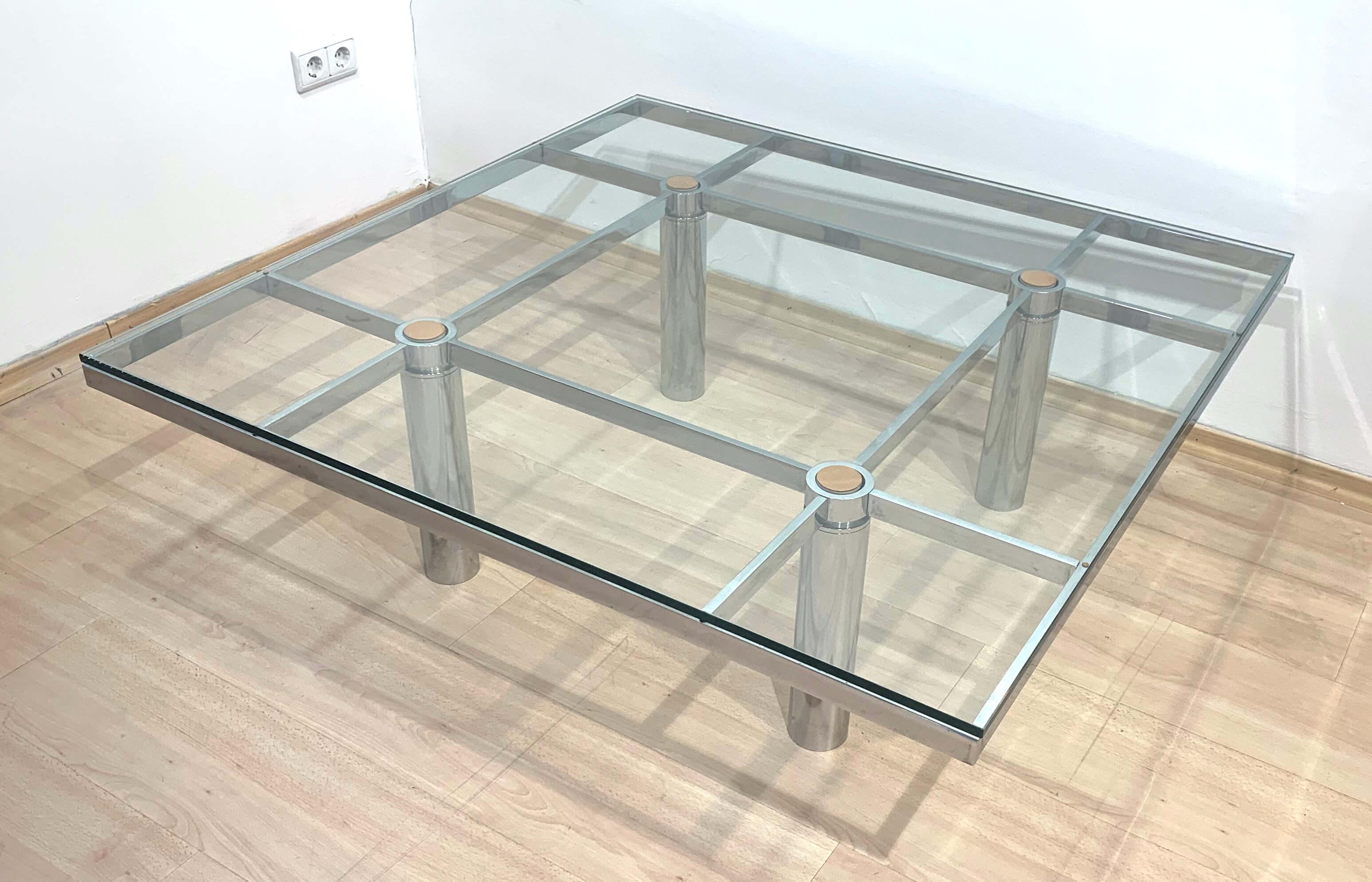 Mid-Century Modern Coffee Table 'Andre' by Afra & Tobia Scarpa, Chromed and Glass, Italy circa 1970