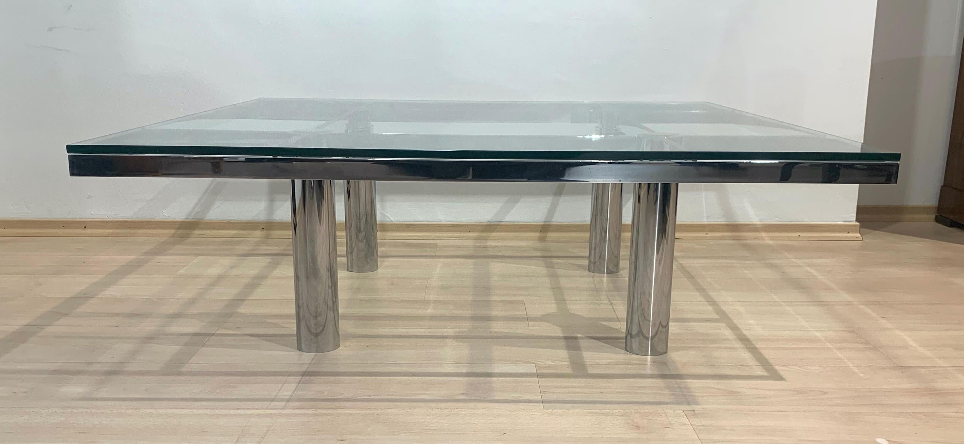 Italian Coffee Table 'Andre' by Afra & Tobia Scarpa, Chromed and Glass, Italy circa 1970