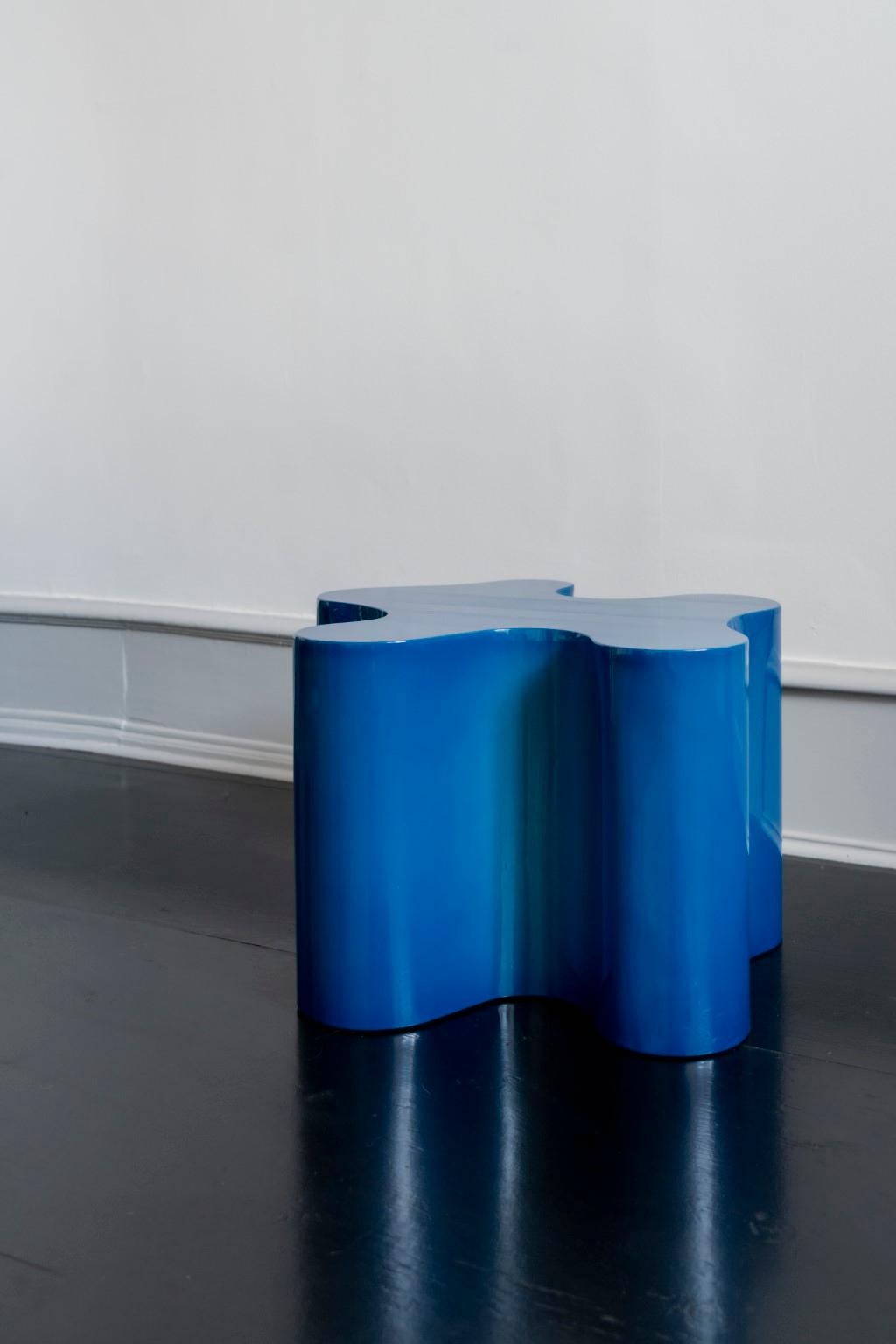 Sofa table by Caia Leifsdotter
Materials: Metallic Blue
Dimensions: W 60 x 40 cm
Also available with Marble Fioro Di Bosco Ø 90 cm

The design studio of Caia Leifsdotter designs bespoke objects for clients & projects. A bespoke object is a