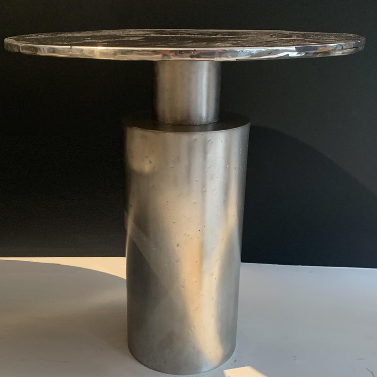French 21st Century  Side Table - Fish Prints - Melted Pewter Xavier Lavergne  France For Sale