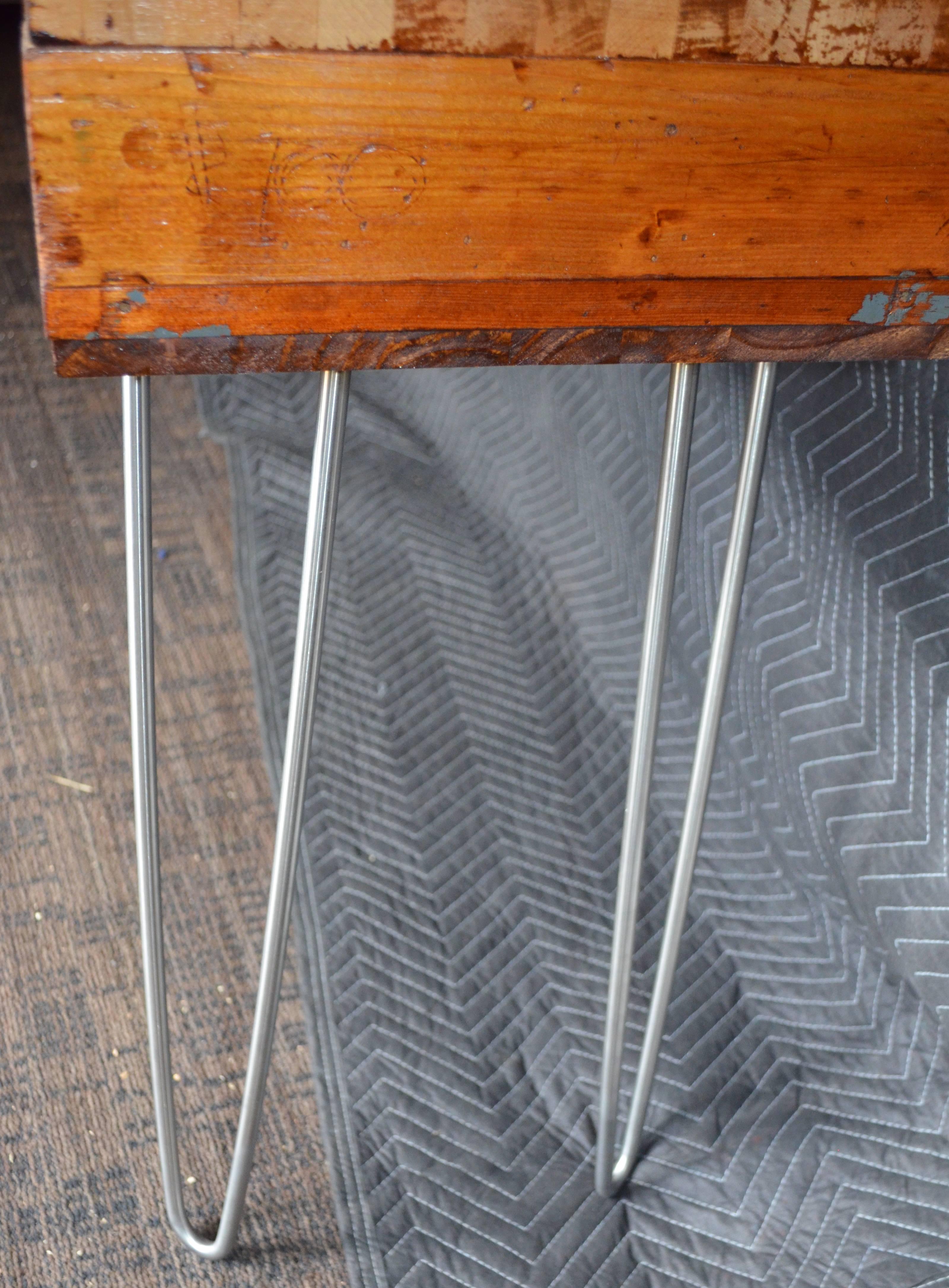 Sofa Table, Hall Table from Jeweler's Workbench with Maple Top on Hairpin Legs 4