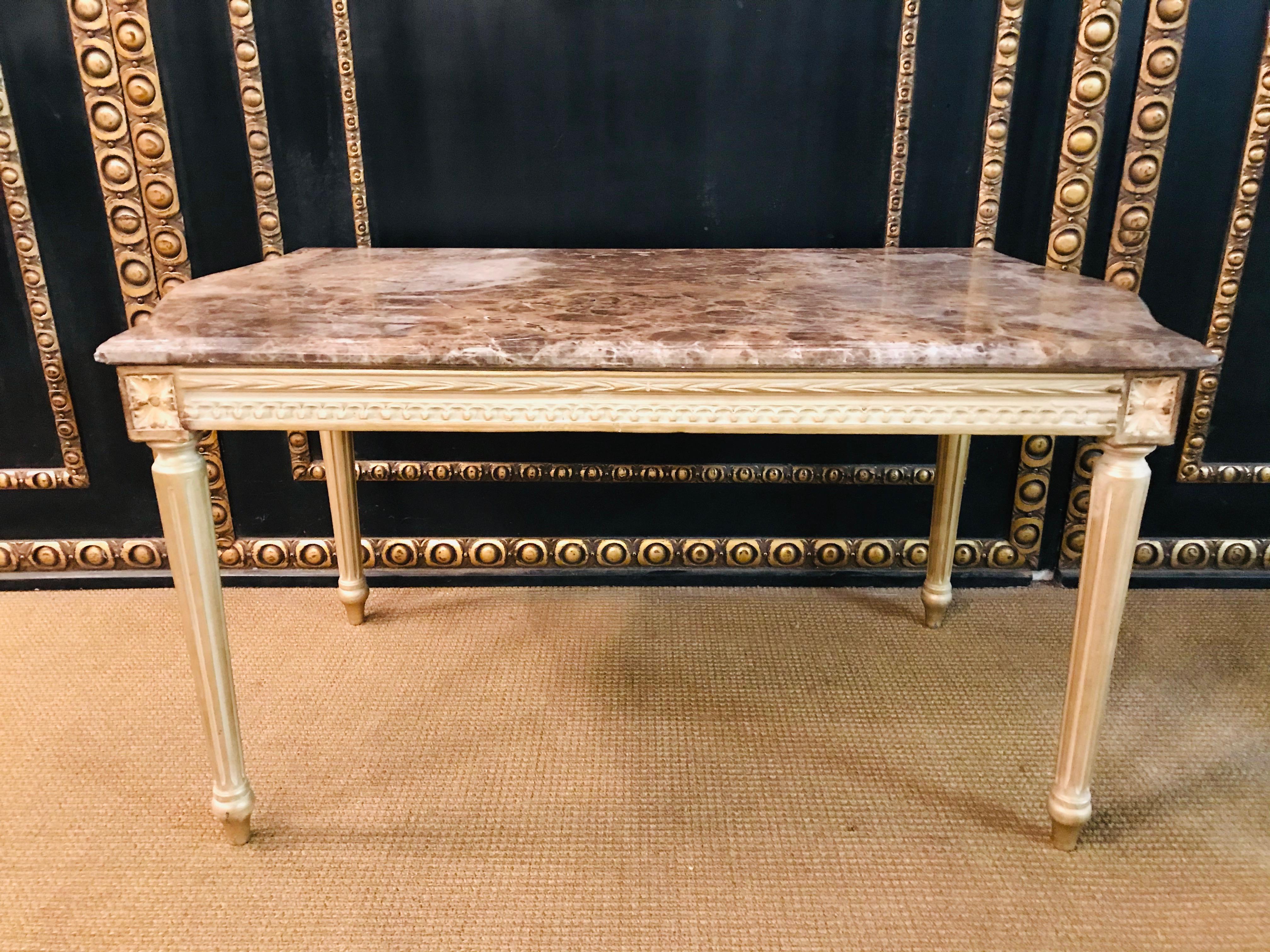 French Sofa Table in the Antique Louis Seize Style with Marble top beech