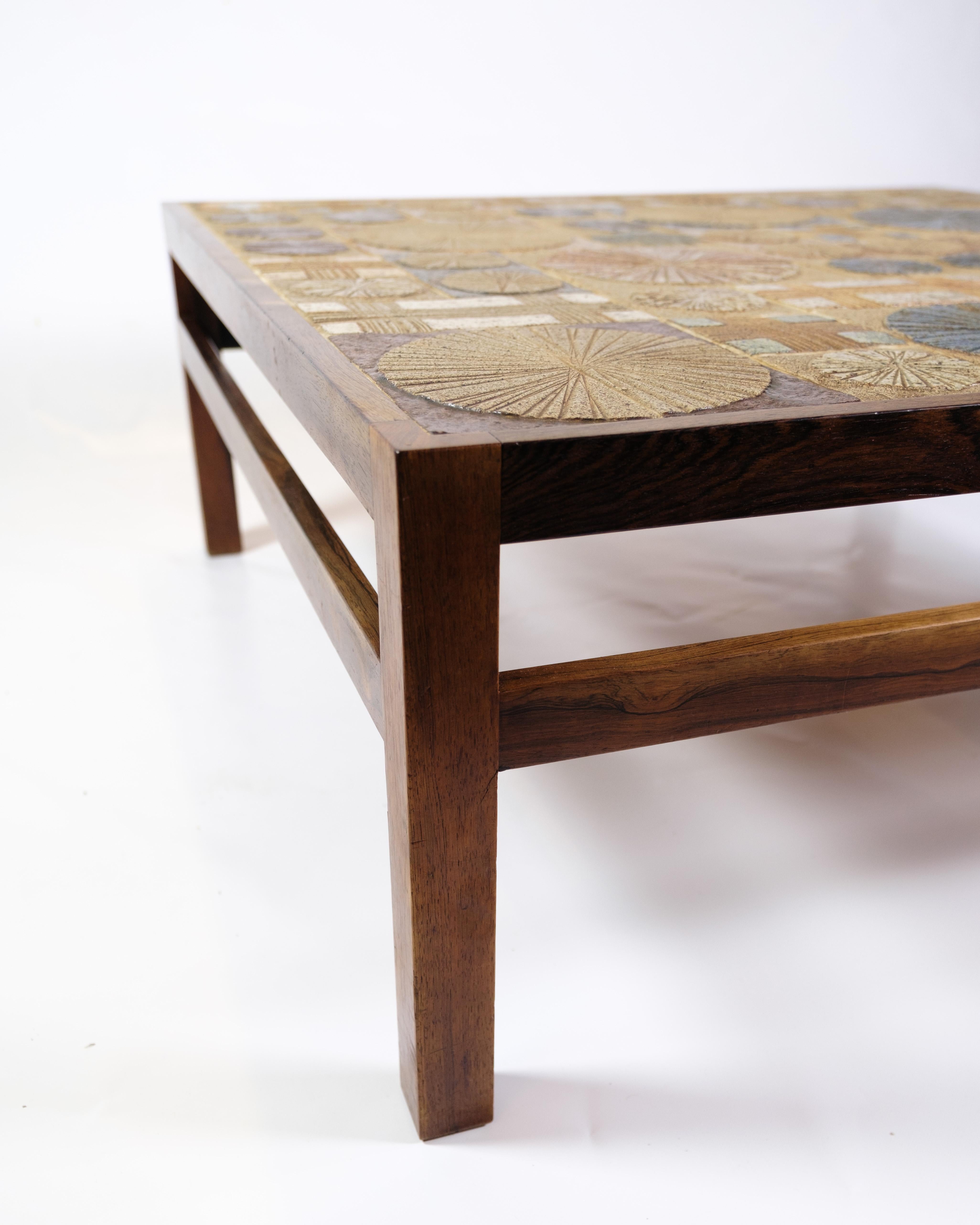 Danish Sofa Table Made In Rosewood With Tiles Designed By Tue Poulsen From 1960s For Sale