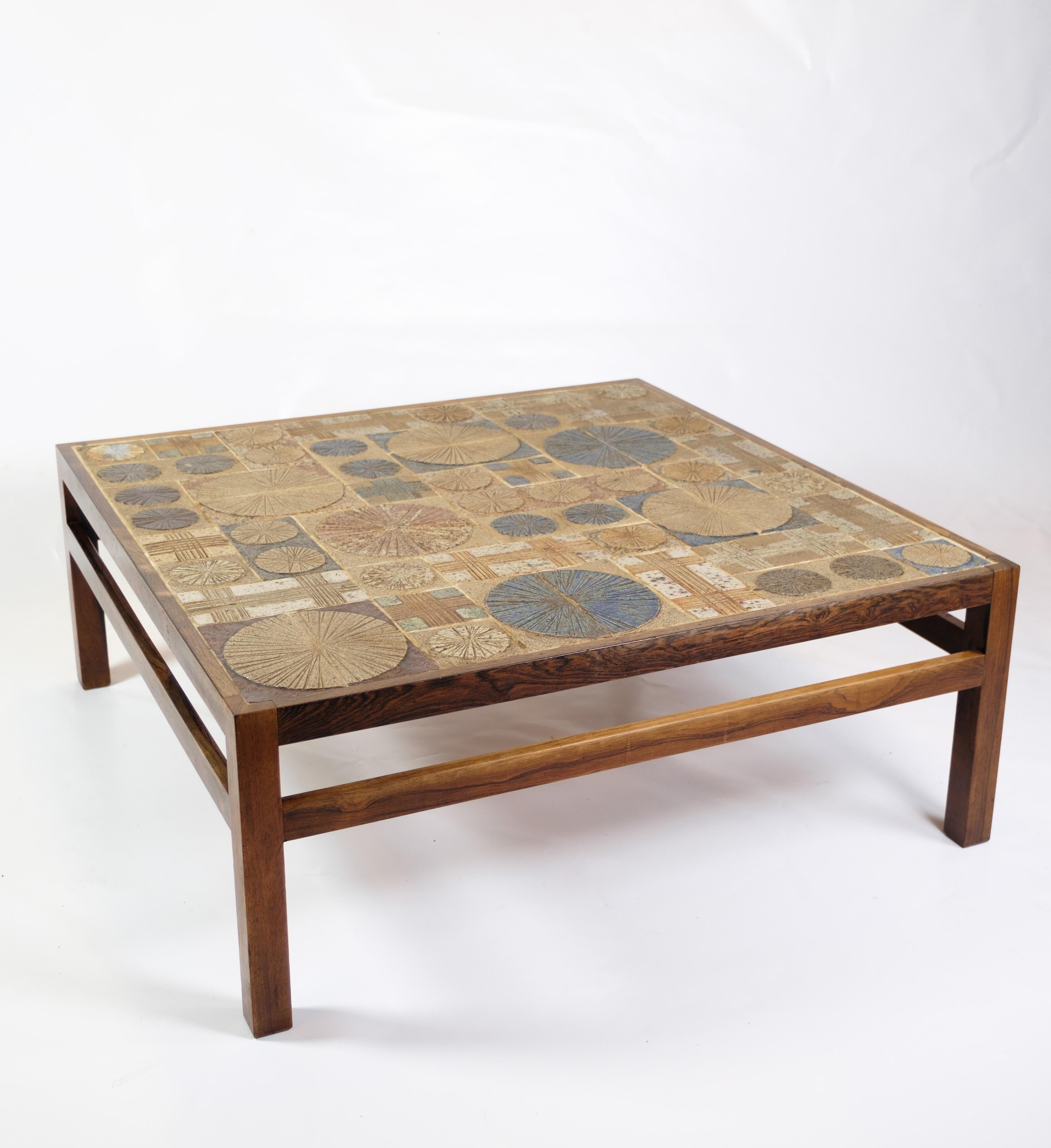 Ceramic Sofa Table Made In Rosewood With Tiles Designed By Tue Poulsen From 1960s For Sale