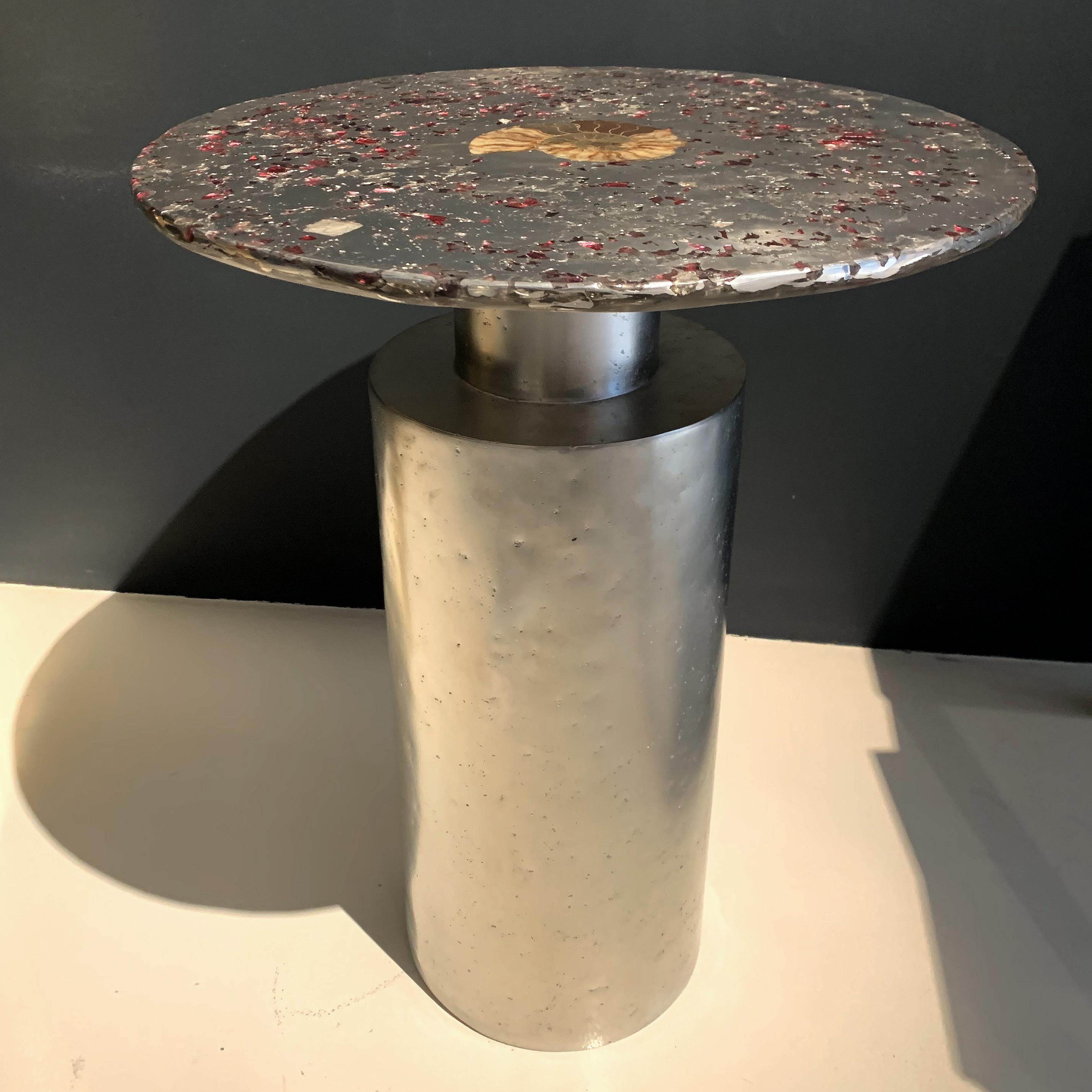 French 21st Century Table - Totem Shell - Pewter Murano Glass Xavier Lavergne France For Sale
