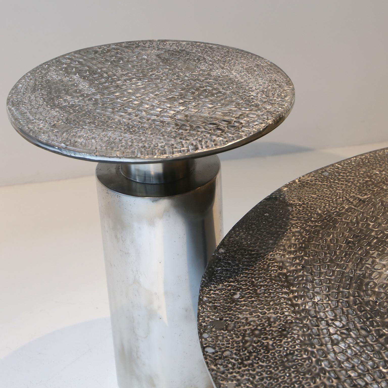 French 21st Century  Side Table - Totem Scales - Pewter - Xavier Lavergne France For Sale