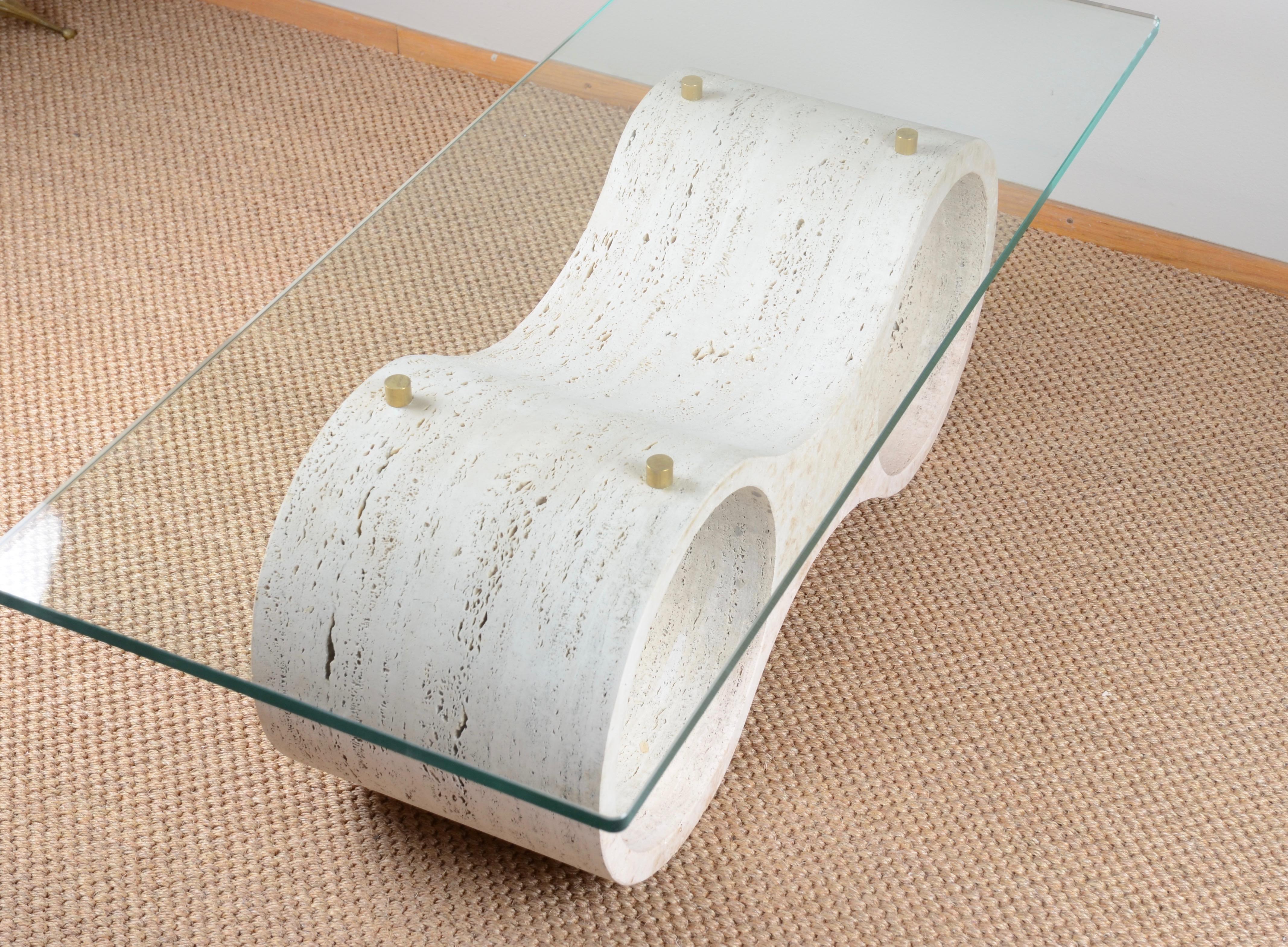 Italian Sofa Table, Travertine, Italy, 1970s For Sale