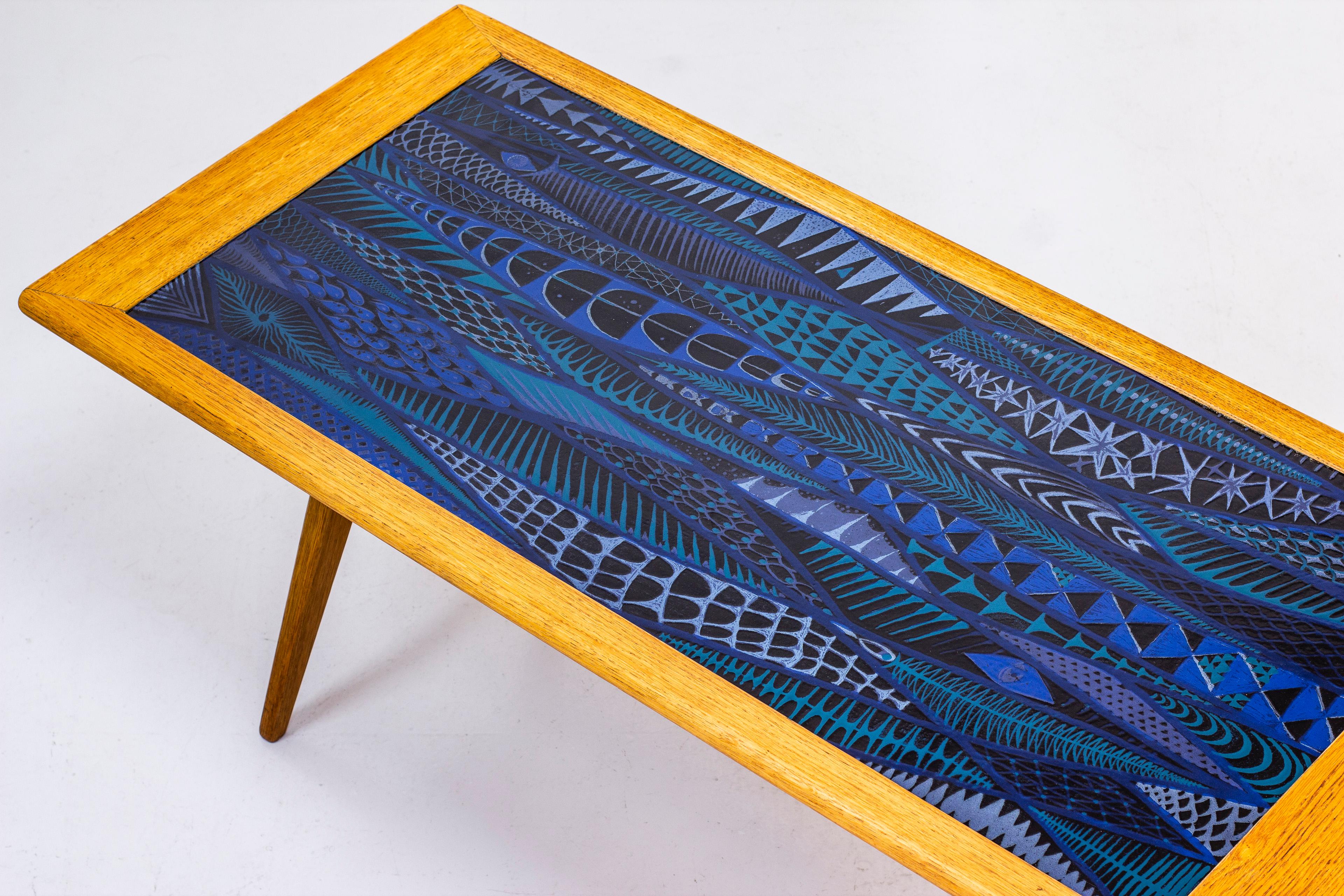Scandinavian Modern Sofa Table with Enamel by Stig Lindberg and David Rosén, NK, Nordiska Kompaniet
