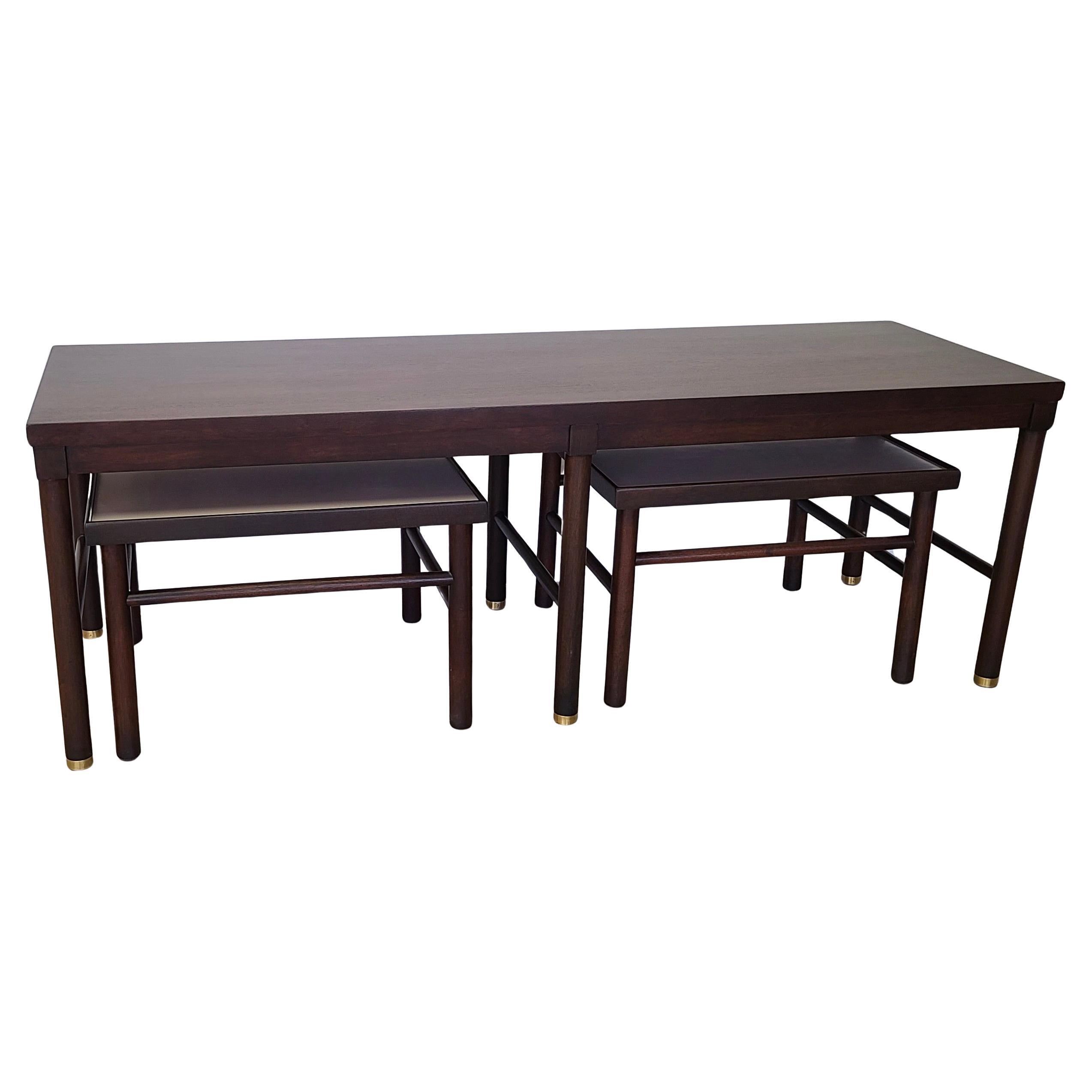 Sofa Table with Pair Nesting Cocktail Tables in the manner of Harvey Probber For Sale 5