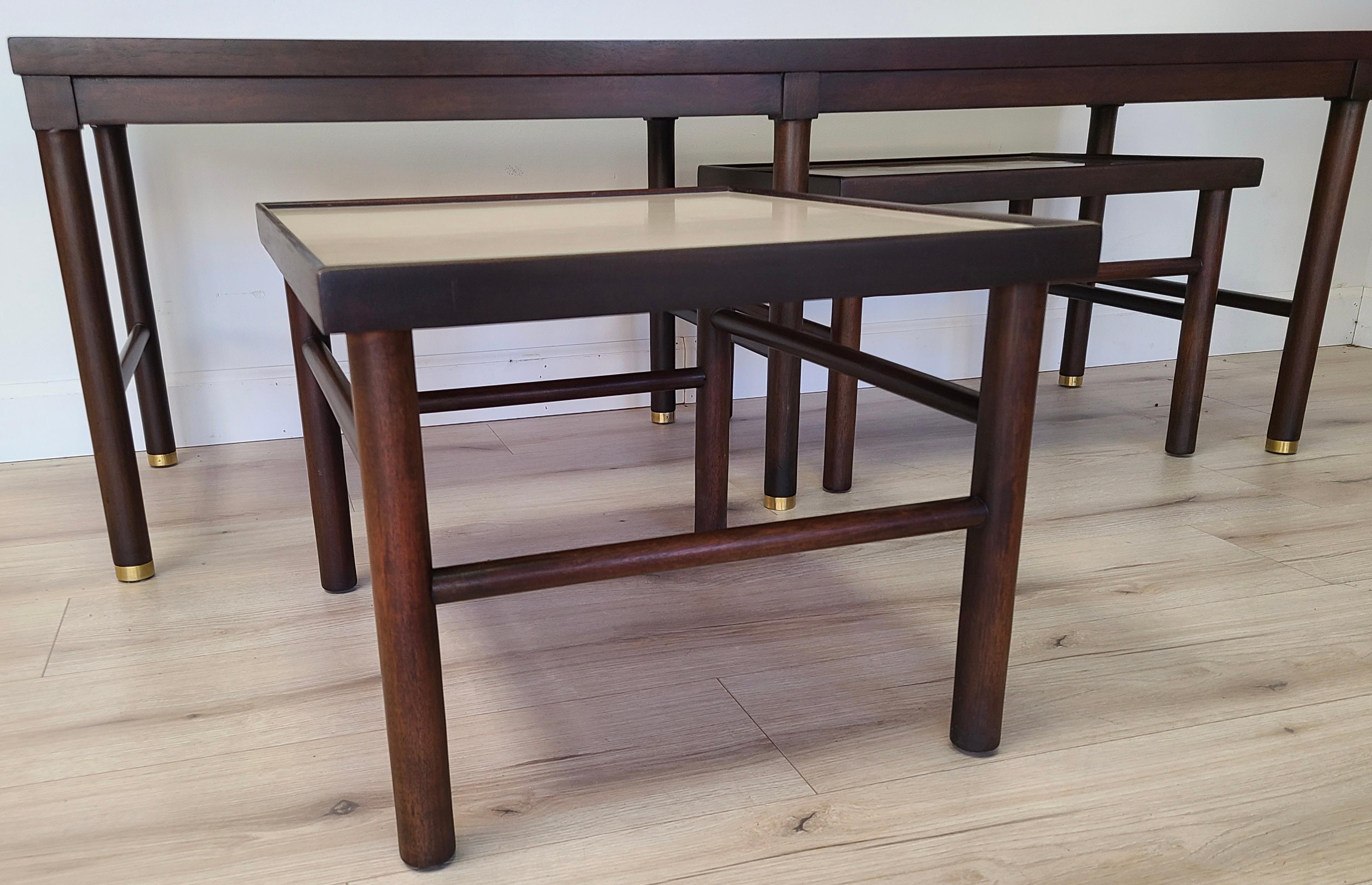Sofa Table with Pair Nesting Cocktail Tables in the manner of Harvey Probber For Sale 9