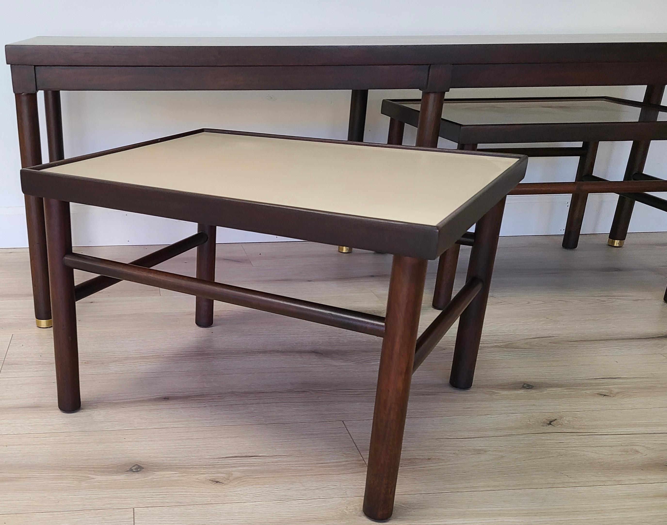 Sofa Table with Pair Nesting Cocktail Tables in the manner of Harvey Probber For Sale 10