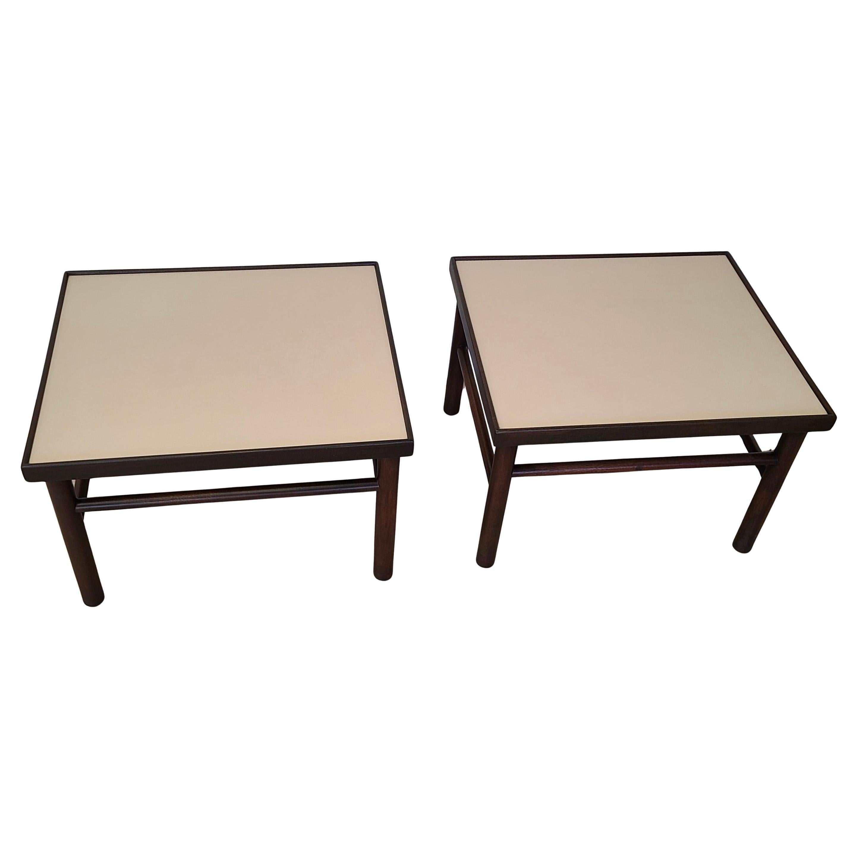 Brass Sofa Table with Pair Nesting Cocktail Tables in the manner of Harvey Probber For Sale