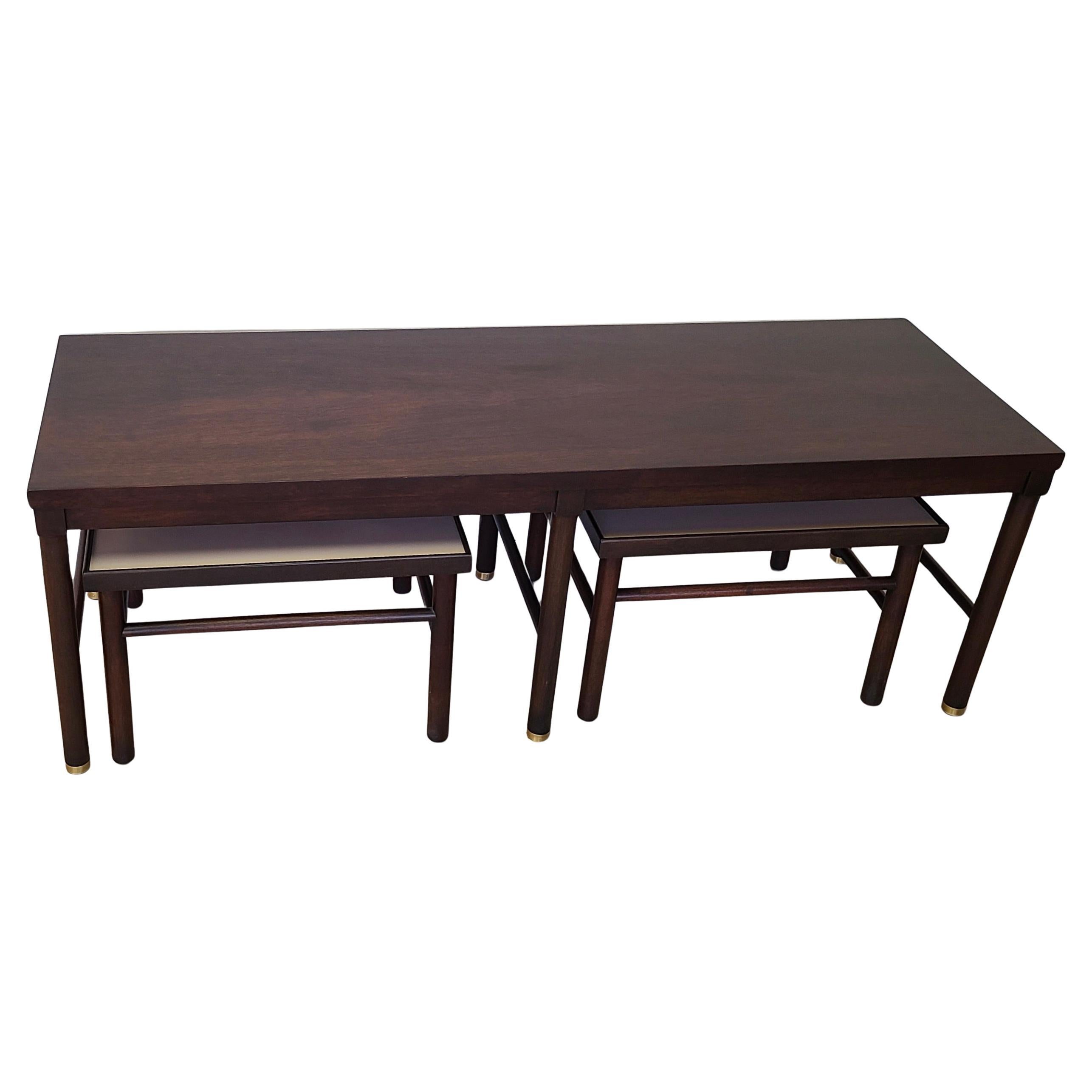 Sofa Table with Pair Nesting Cocktail Tables in the manner of Harvey Probber For Sale 2