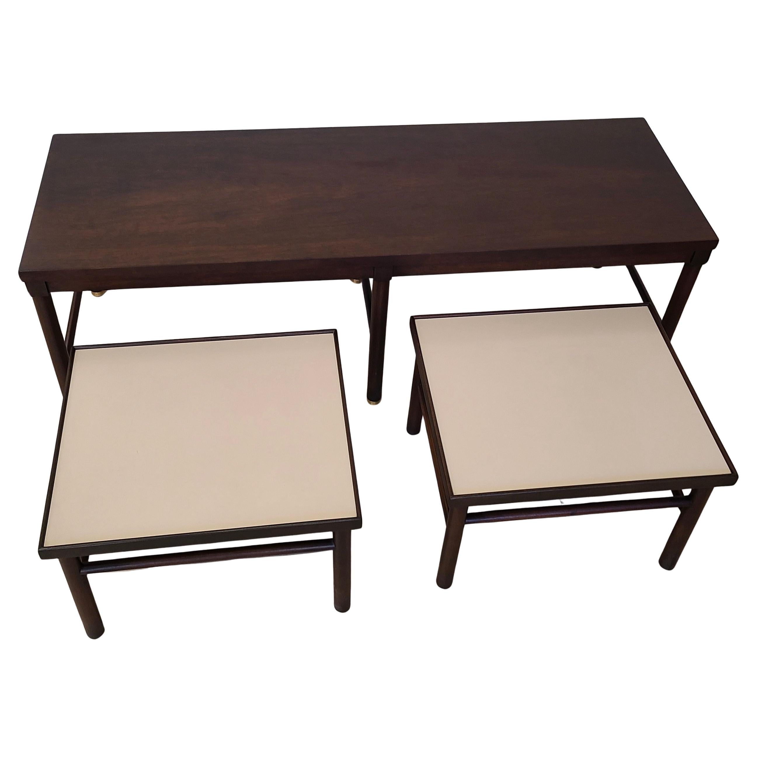 Sofa Table with Pair Nesting Cocktail Tables in the manner of Harvey Probber For Sale 3