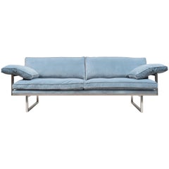 21st Century Industrial Style Stainless Steel & Blue Velvet 'Brad' S10 Sofa