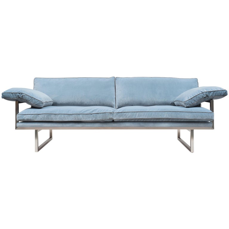 21st Century Industrial Style Stainless Steel and Blue Velvet 'Brad' S10  Sofa at 1stDibs