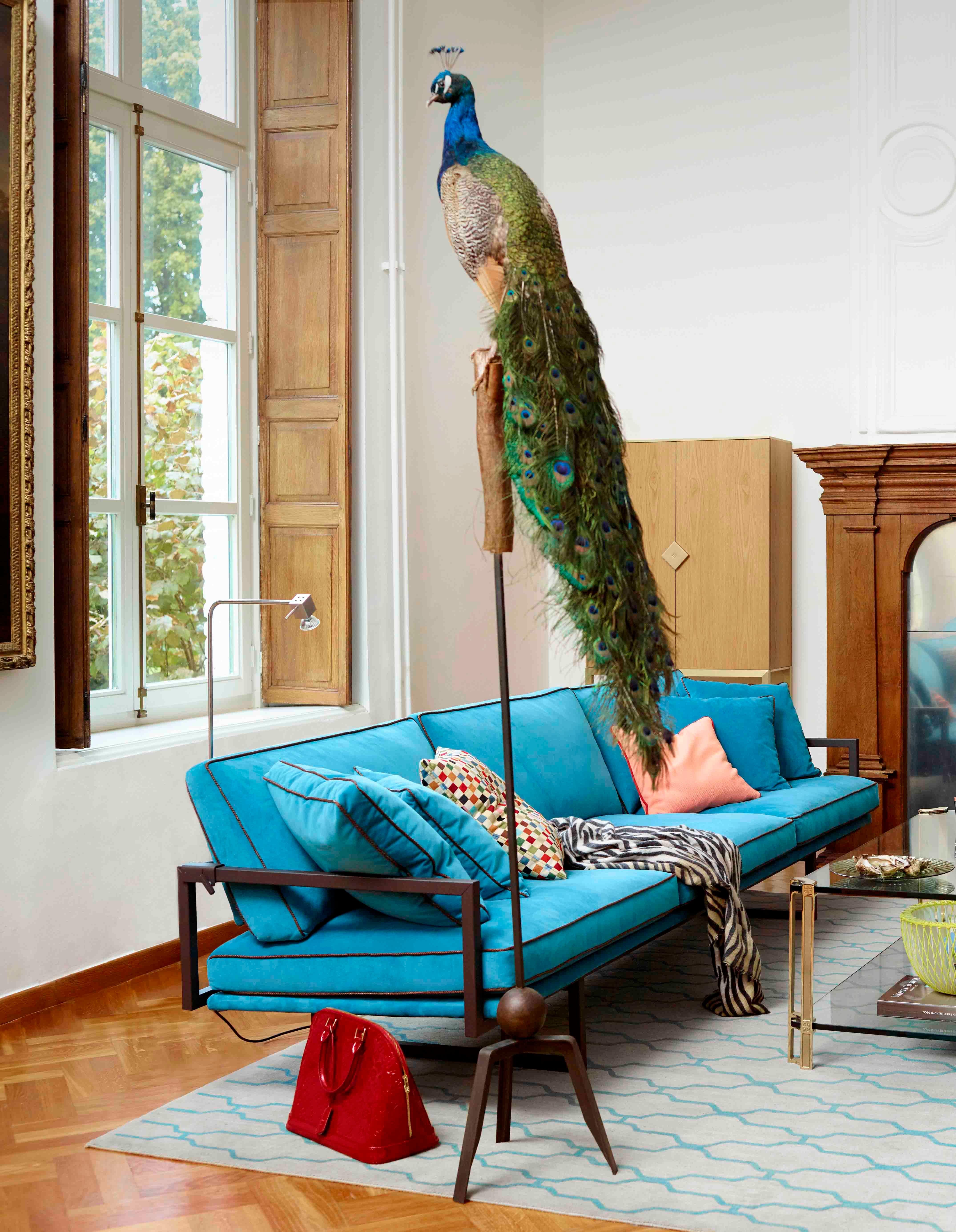 Dutch 21st Century Modern Ristretto & Blue Velvet Fabric Brad S10 Sofa