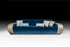 Sofa Venezia EticaLiving, Blue Fabric and Velvet, Made in Italy