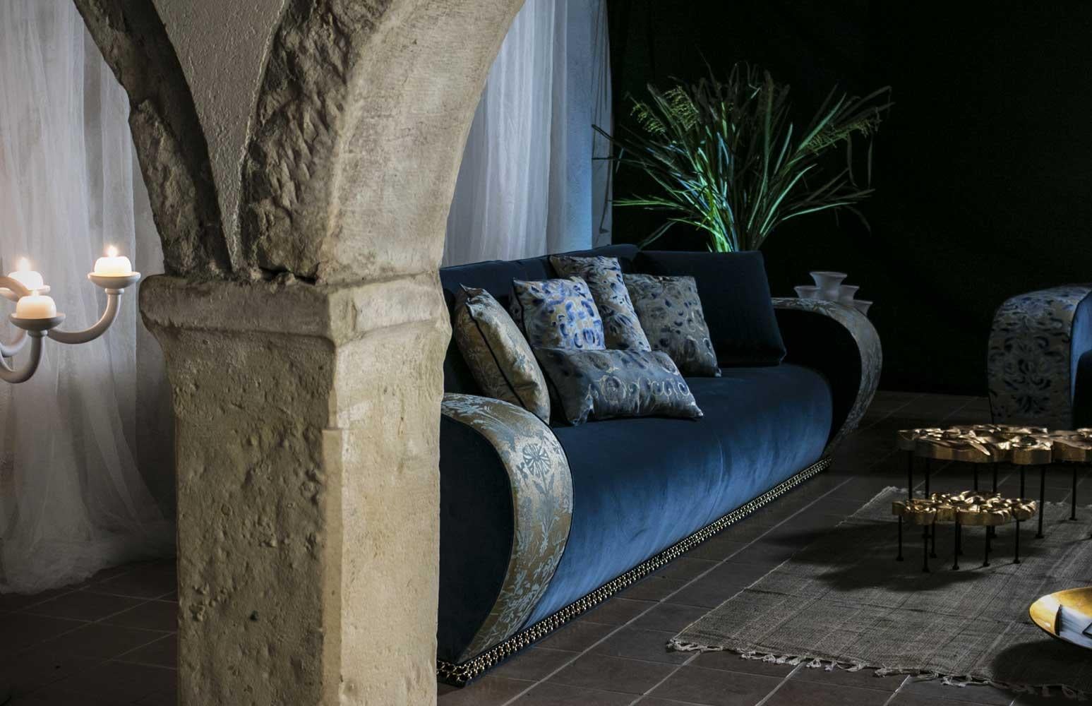 Italian Sofa Venezia EticaLiving, Blue Fabric and Velvet, Made in Italy For Sale