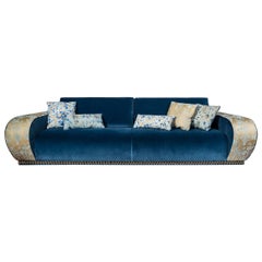 Divano Venezia EticaLiving, Tessuto e velluto blu, Made in Italy