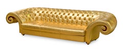 Sofa Versailles, Capitonné Backrest, Gold Faux Leather, Italy