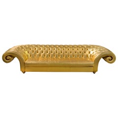 Sofa Versailles, Capitonné Backrest, Gold Faux Leather, Italy
