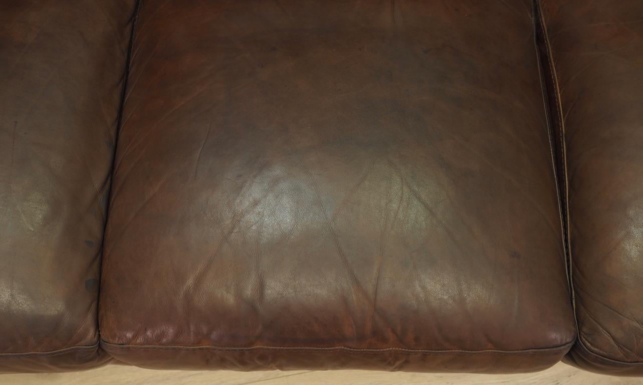 Sofa Vintage Brown Leather Danish Design, 1960s For Sale 3