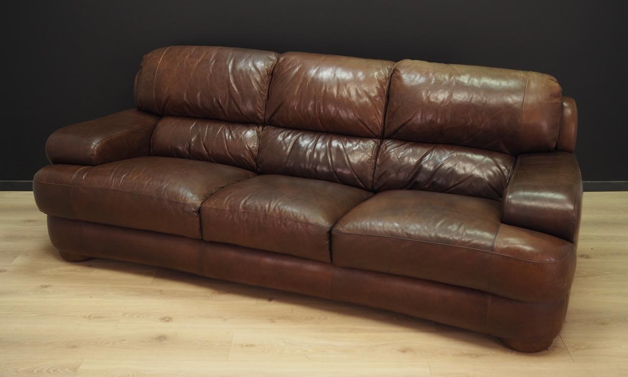 Scandinavian Sofa Vintage Brown Leather Danish Design, 1960s For Sale