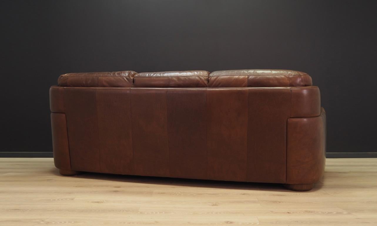 Sofa Vintage Brown Leather Danish Design, 1960s In Good Condition For Sale In Szczecin, Zachodniopomorskie