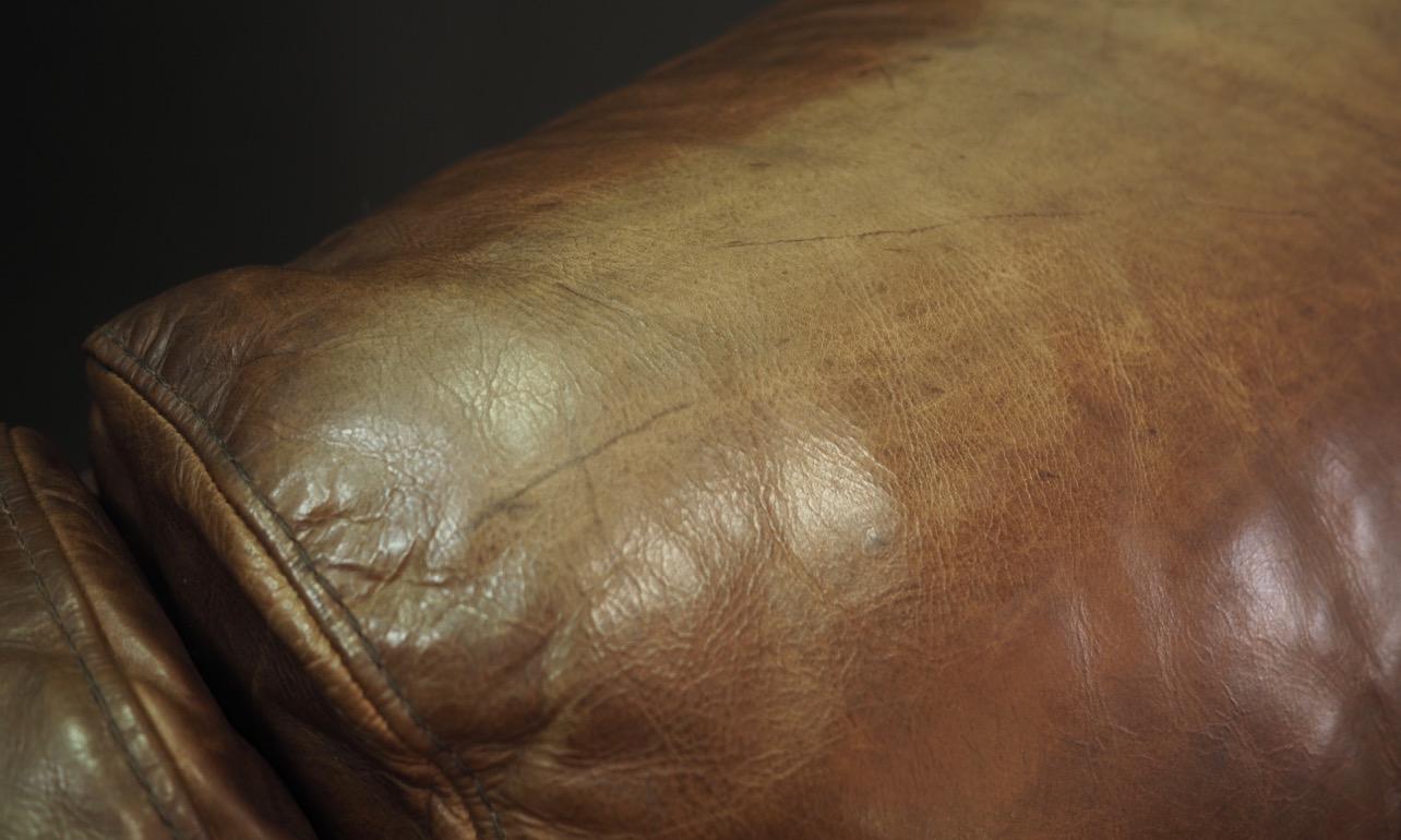 Sofa Vintage Brown Leather Danish Design, 1960s For Sale 2