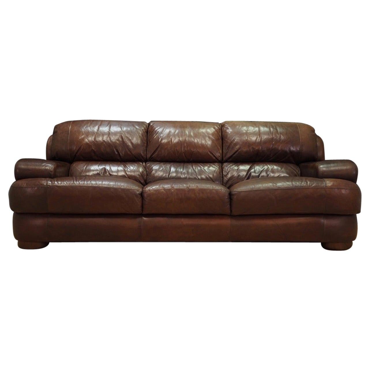 Sofa Vintage Brown Leather Danish Design, 1960s For Sale