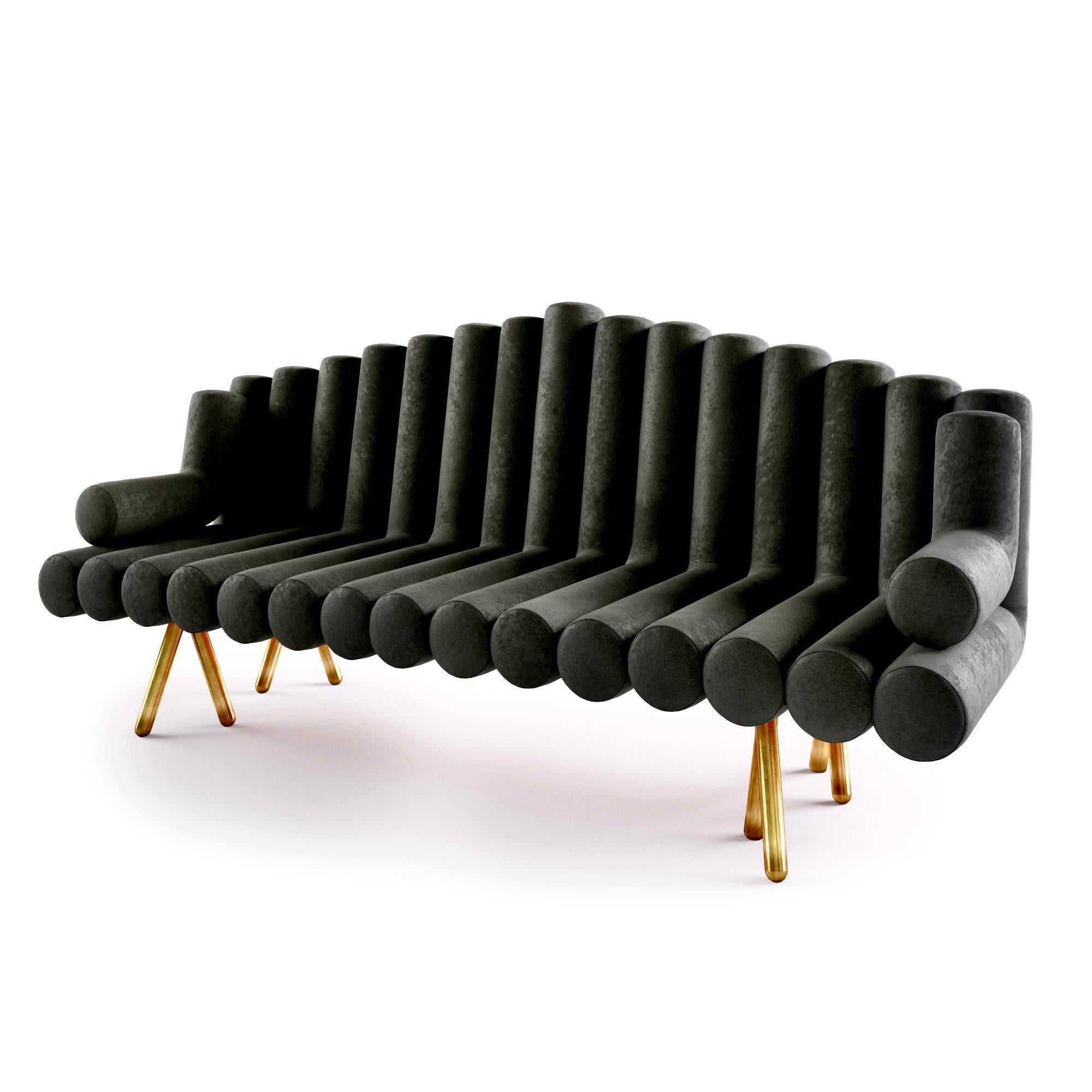 American Sofa with Black Mohair And Polished Brass Legs For Sale