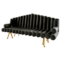 Sofa with Black Mohair And Polished Brass Legs