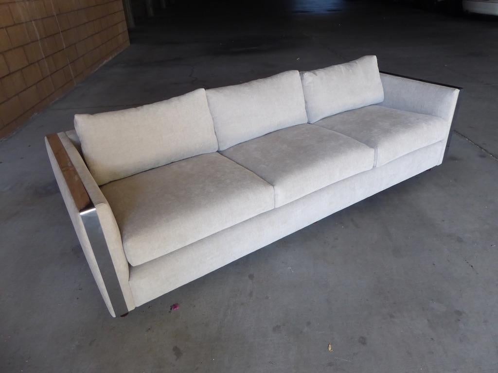 American Sofa with Chrome Detail in the Style of Milo Baughman for Thayer Coggin For Sale