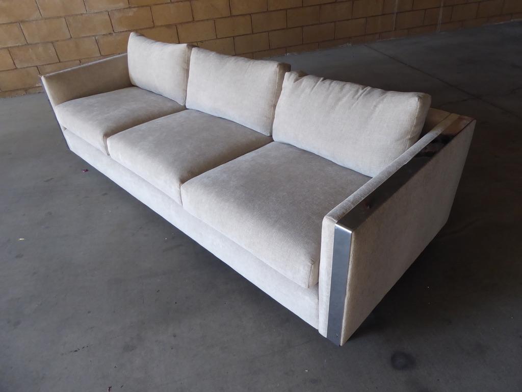 Fabric Sofa with Chrome Detail in the Style of Milo Baughman for Thayer Coggin For Sale