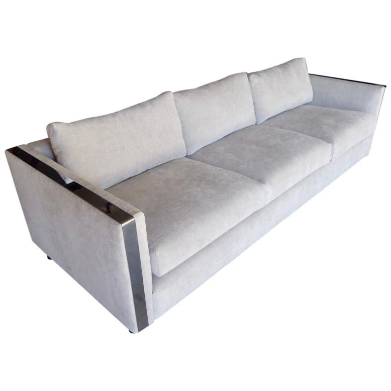 Sofa with Chrome Detail in the Style of Milo Baughman for Thayer Coggin For Sale