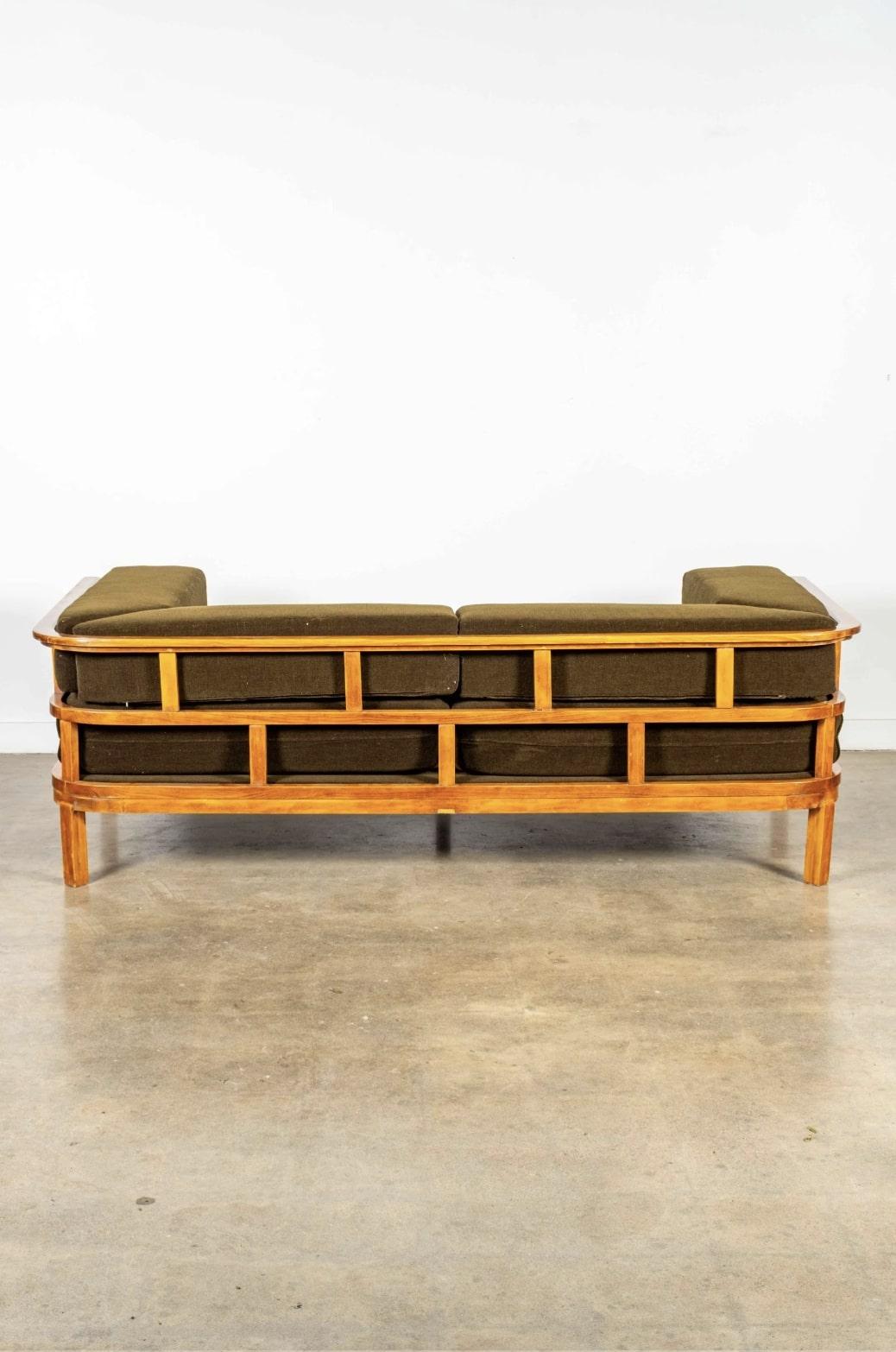 Mid-Century Modern Sofa with Curved Wood Frame