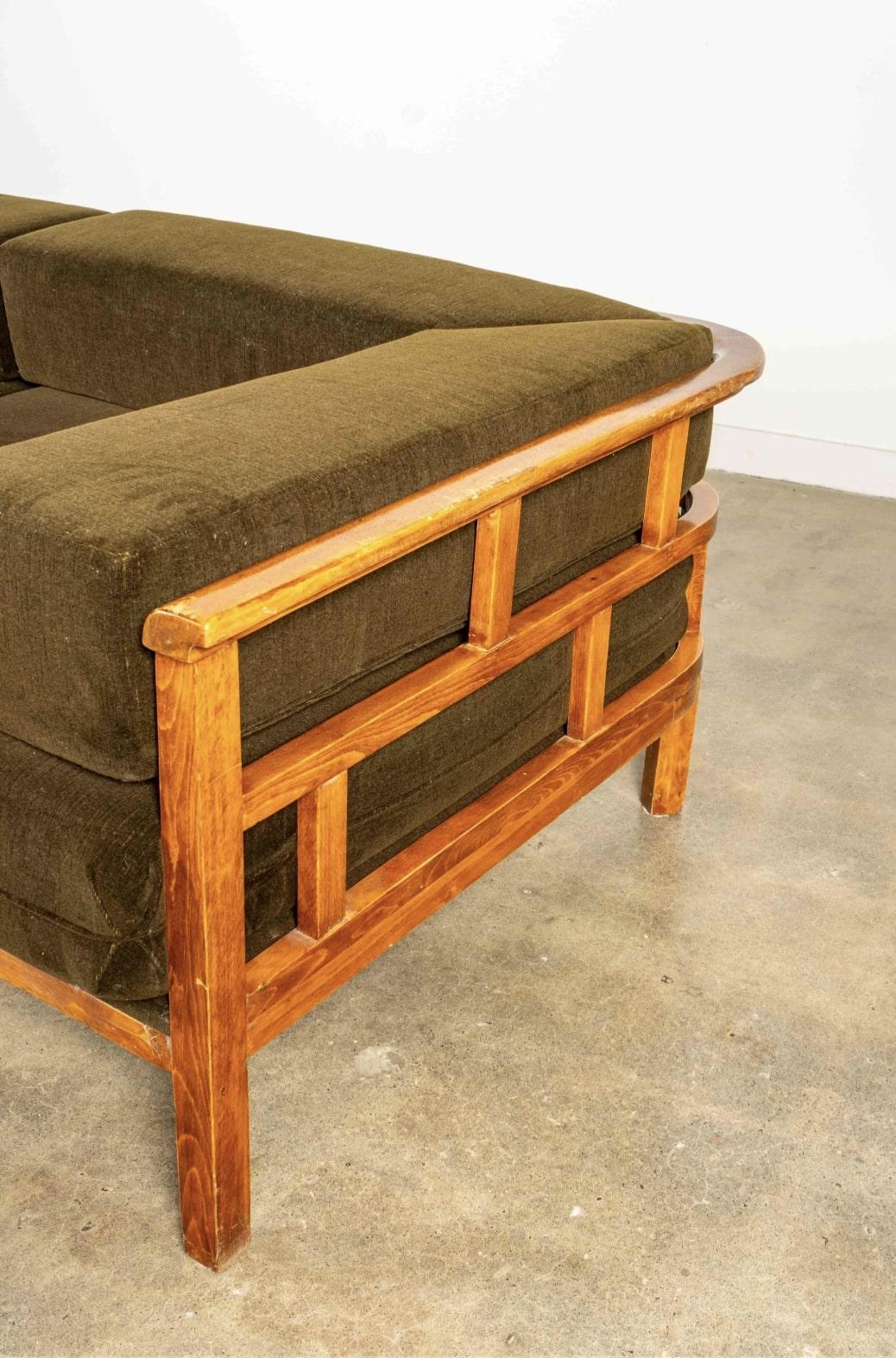 Fabric Sofa with Curved Wood Frame